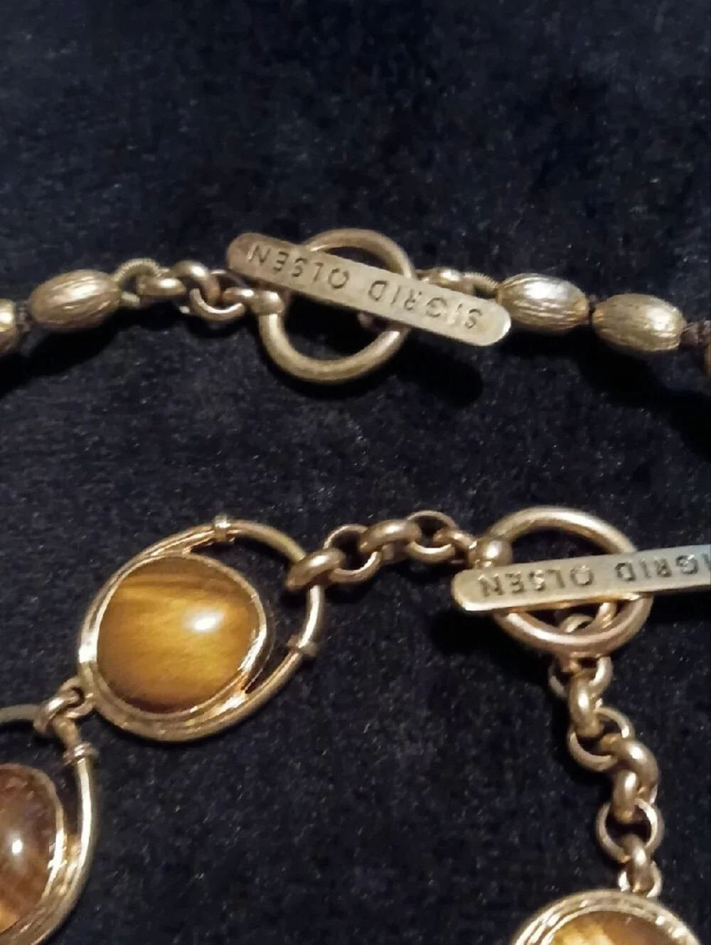 Signed Sigrid Olsen Tiger Eye Bead Necklace Tone Cutwork Penda Bracelet Set